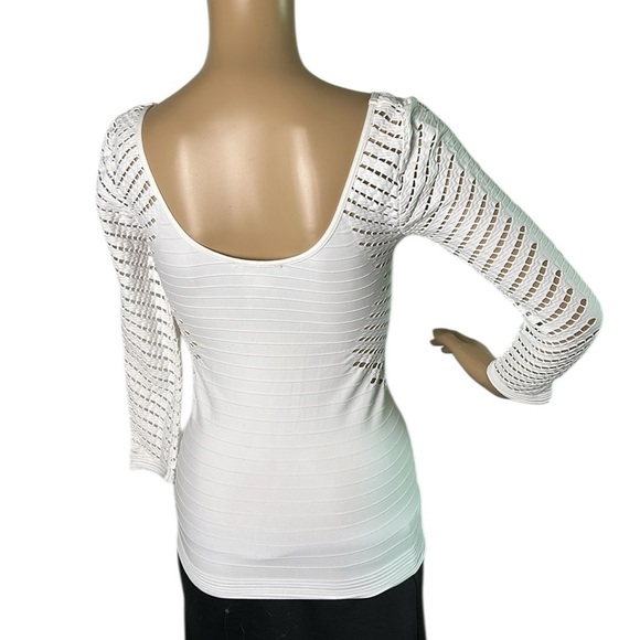 BEBE  women fitted white top,eyelets,stretchy,bodycon,striped,timeless, scoop. - Picture 4 of 13